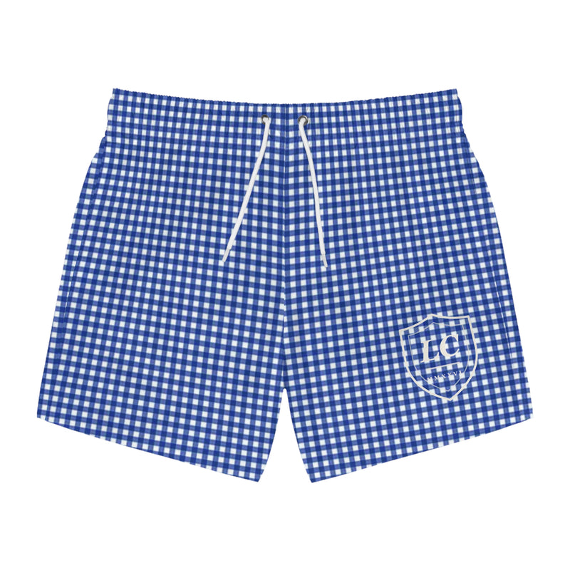 Blue Gingham Swim Trunks